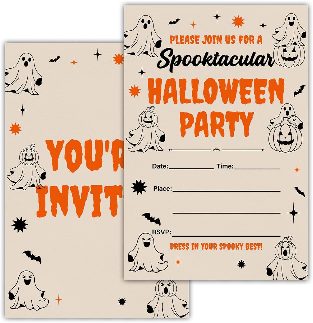 Halloween Party Invitations, Ghost Spooktacular Halloween Party Fill in Invites Cards With Envelopes (20 Count), Double Sided Design