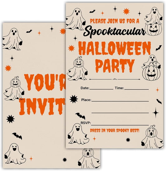 Halloween Party Invitations, Ghost Spooktacular Halloween Party Fill in Invites Cards With Envelopes (20 Count), Double Sided Design