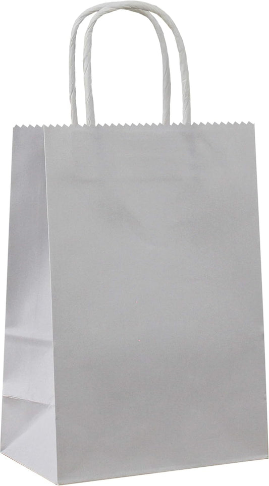 25 PCS Small Gift Bags Flat Gray Kraft Paper Bags with Handles for Party Favor (8.2 x 6 x 3.1 In)