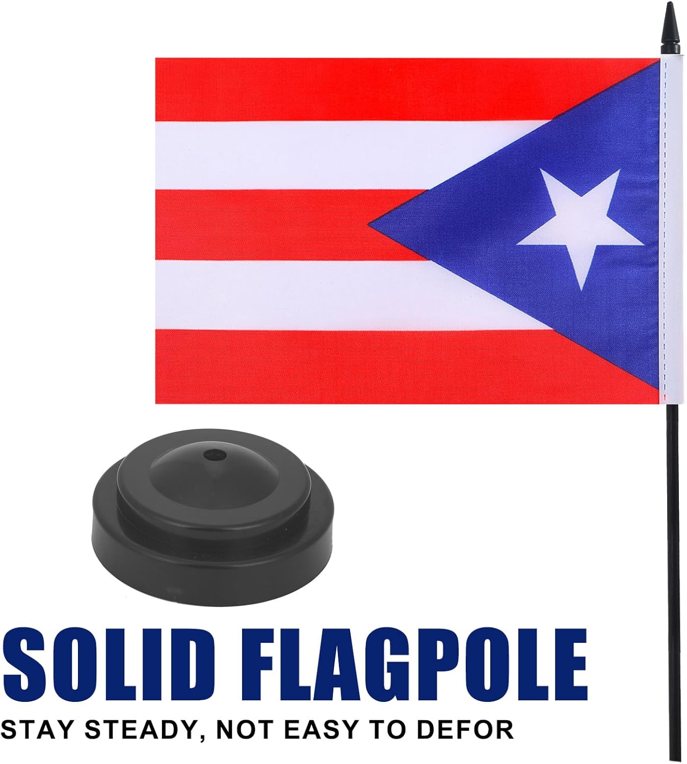 Puerto Rico Desk Flag 12" Solid Pole Deluxe Set Puerto Rican Flags Banner Mini Small Puerto Rico Office Table Flags with Black Stand Base Desktop Decorations(2Pack)