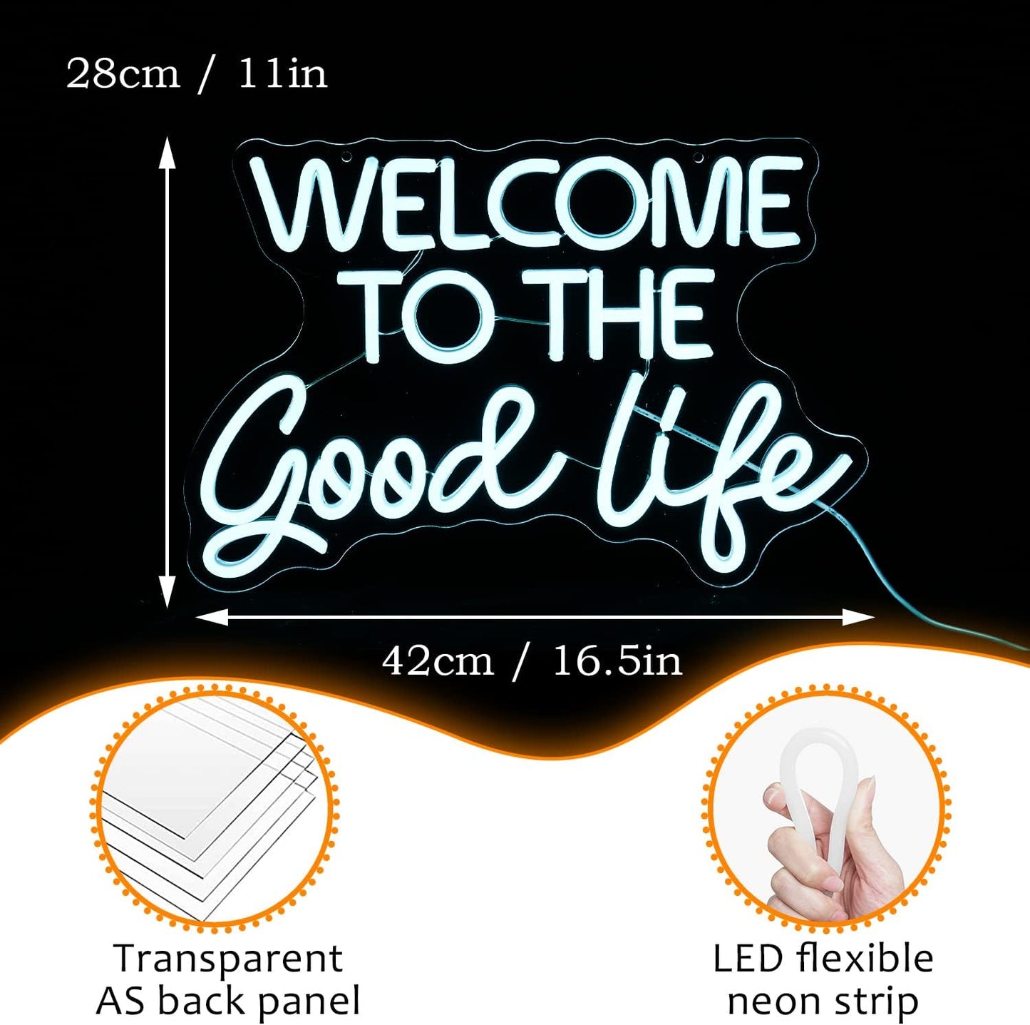 Welcome To The Good Life Neon Sign Letter LED Neon Lights Dimmable USB Powered 16.5’’X11’’Cool Wall Decorative Light Bedroom Kids Room Birthday Party Bar Decoration Gifts for Friend（Ice blue）