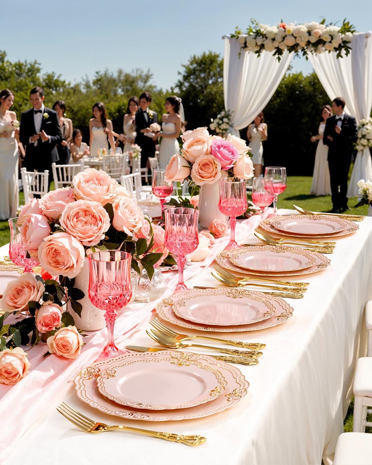 Ciaell 24PCS Pink Plastic Wine Glasses - 7 Oz Plastic Goblets for Party - Pink Vintage Drinking Glasses - Disposable Water Goblets Set for Wedding, Bar, Wine, Beer, Juice, Cocktail, Whiskey