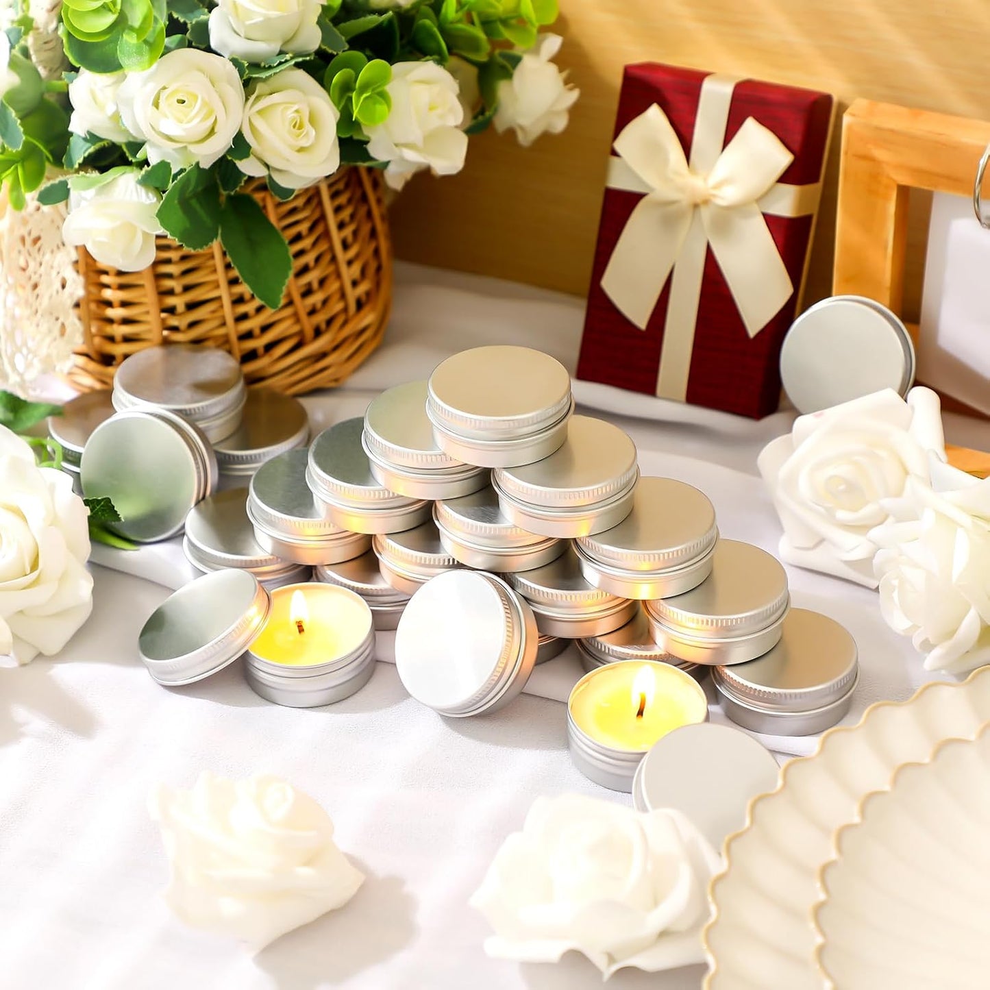 MTLEE 50 Pcs Wedding Scented Candles Gift Travel Tin Candle Aromatherapy Candle for Christmas Winter Baby Shower Favors Wedding Gifts(Romantic Flavor)