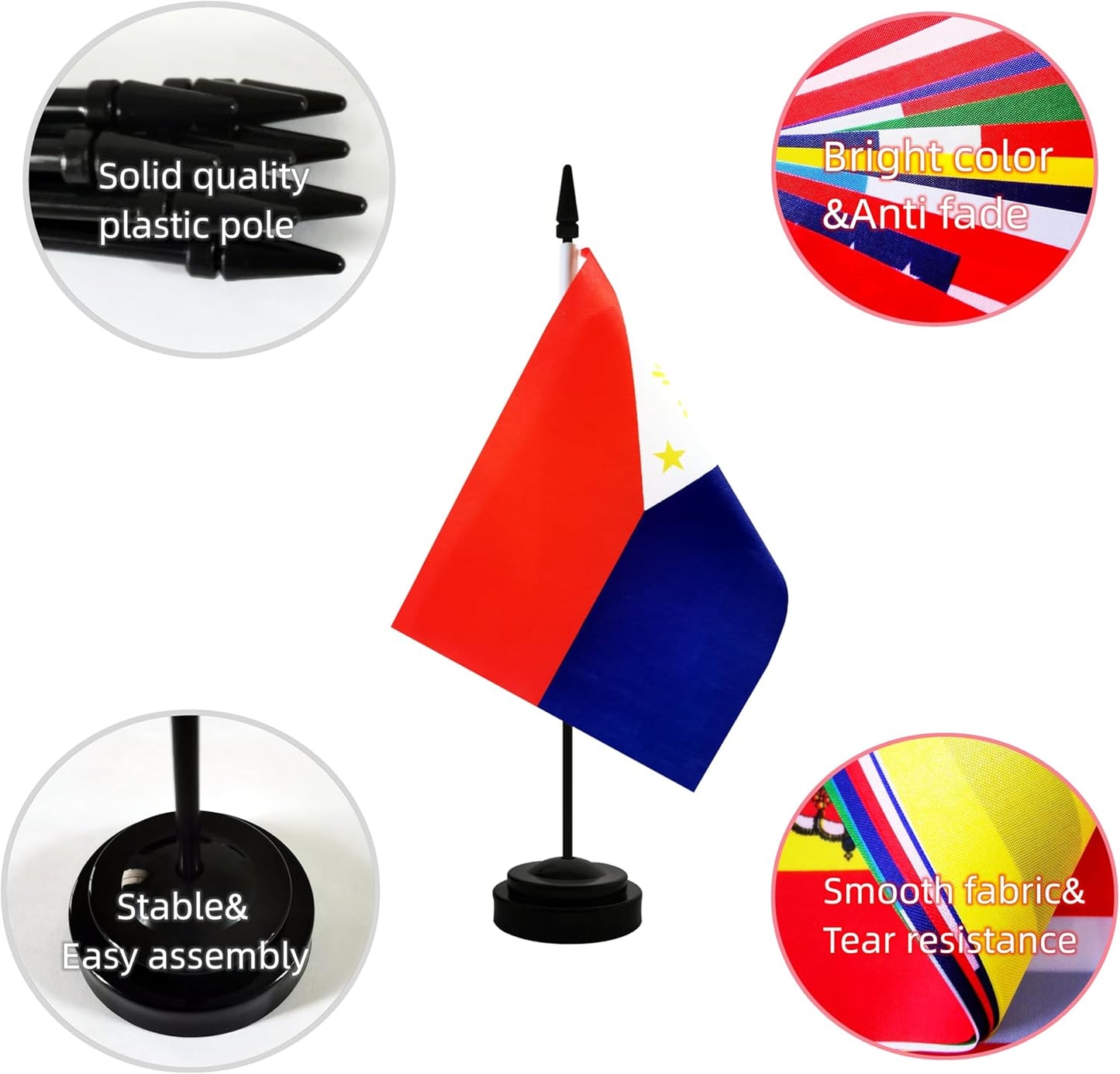 2 Pack Philippines Desk Flag, Filipino Table Office Flag with Solid Pole and Stand Base, International Country Flag, Festival Celebration, Classroom Meeting Desktop Decoration (Philippines)
