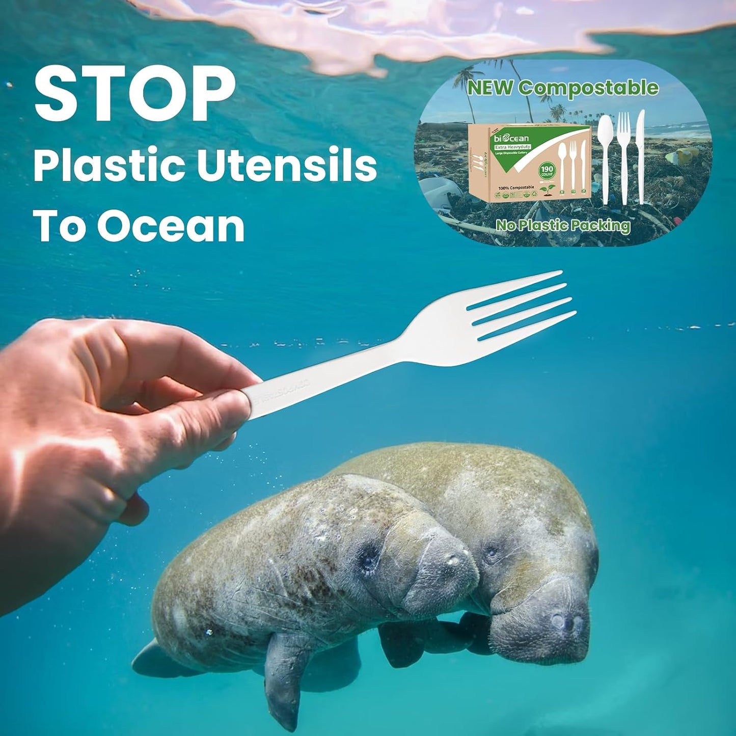 Extra Heavyduty Compostable Cutlery Set - 190 Count Large Disposable Utensils No Plastic Forks Spoons Knives Biodegradable Fork Eco Friendly Silverware for Party,BBQ,Daily Use,Events,Picnic