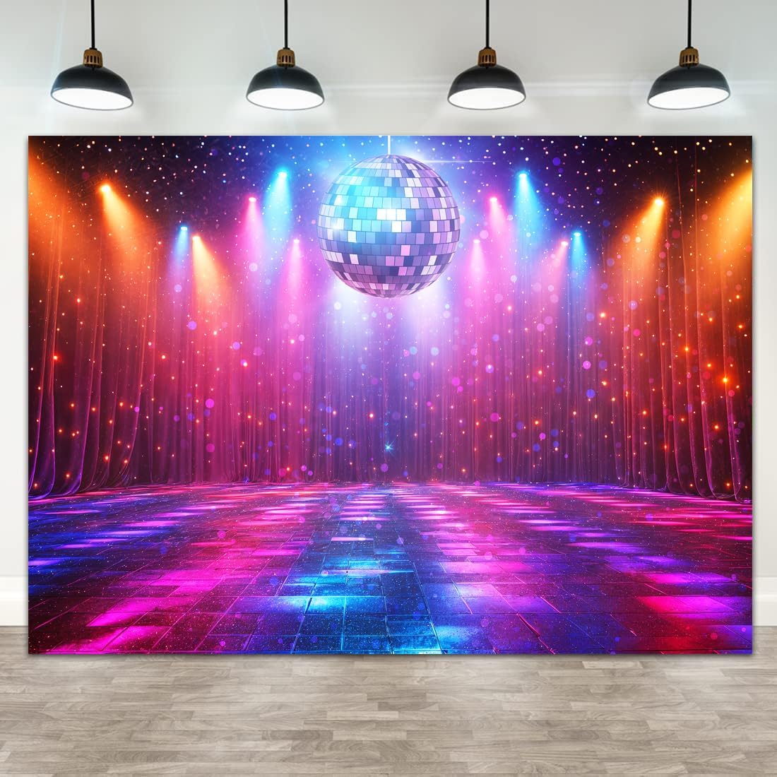 Disco Decorations Backdrop, Retro Glow Party 70s 80s 90s Theme Stage Dance Background Disco Party Decoration, Polyester Banner PartyBackdrop for Birthday Prom Portrait Photo Props 10x8ft