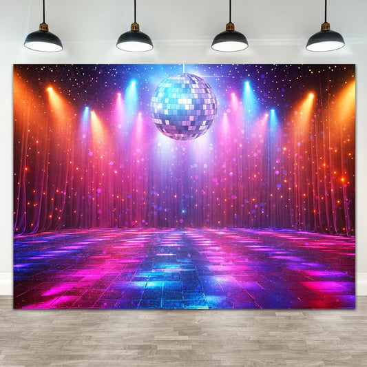 Disco Decorations Backdrop, Retro Glow Party 70s 80s 90s Theme Stage Dance Background Disco Party Decoration, Polyester Banner PartyBackdrop for Birthday Prom Portrait Photo Props 7x5ft