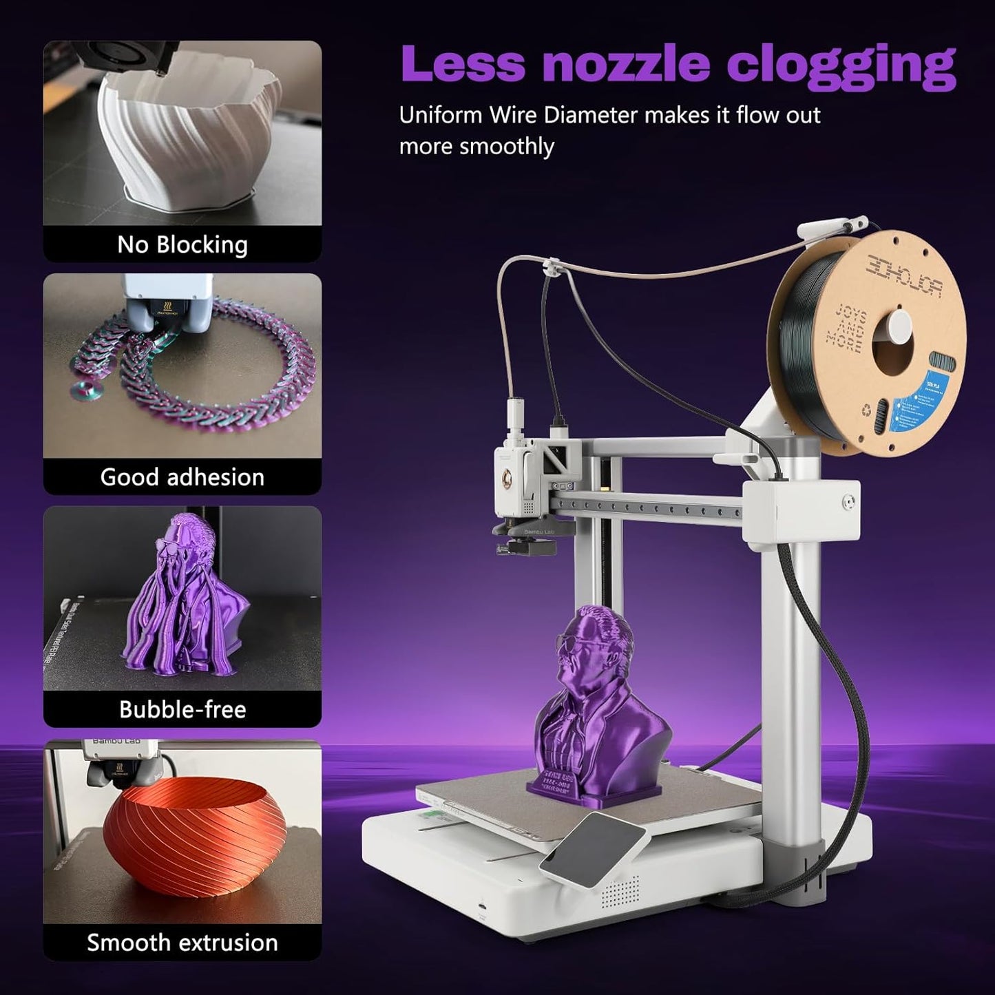 Silk PLA Filament 1.75mm Black Purple Dual Color PLA 3D Printer Filament 2 in 1 Coextrusion 1KG Spool(2.2lbs) 3D Printing Filament Dimensional Accuracy +/- 0.03mm Fits for Most FDM 3D Printers