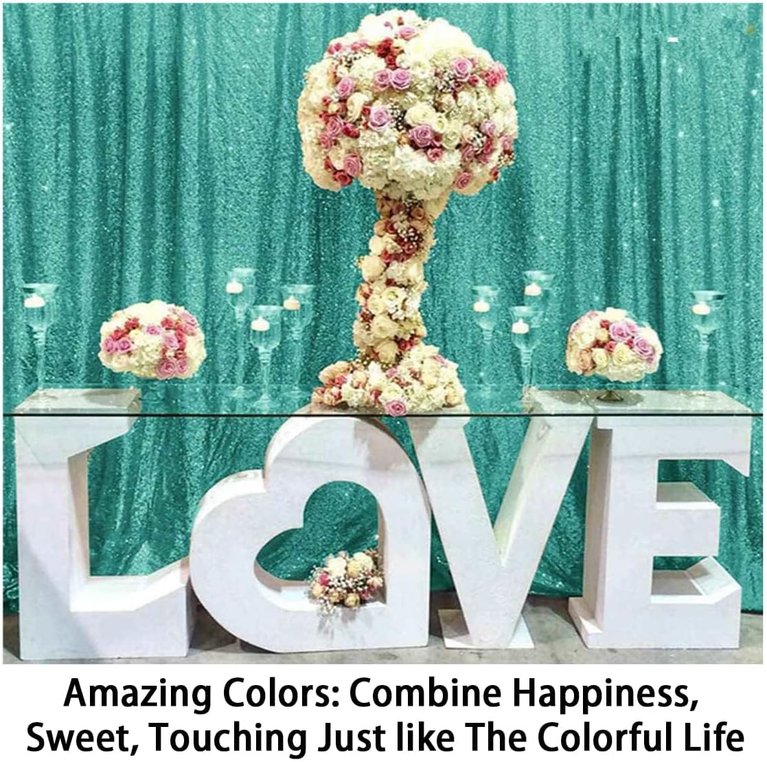 ShinyBeauty Sequin Backdrop 4x10ft Teal Sequin Curtains 2 Panels Wedding Drapes Glitter Backdrop Curtains for Parties Photography Background (4FTx10FTx2PC, Teal)