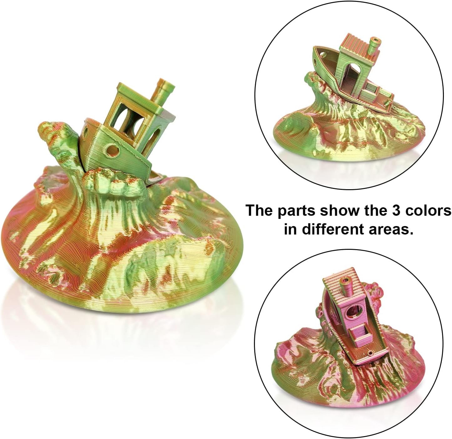 YOUSU Silk Tri Color PLA Filament，Coextrusion PLA Filament 1.75mm，1KG/Roll,3D Printer Filament Silk PLA Gold & Green & Rose red.