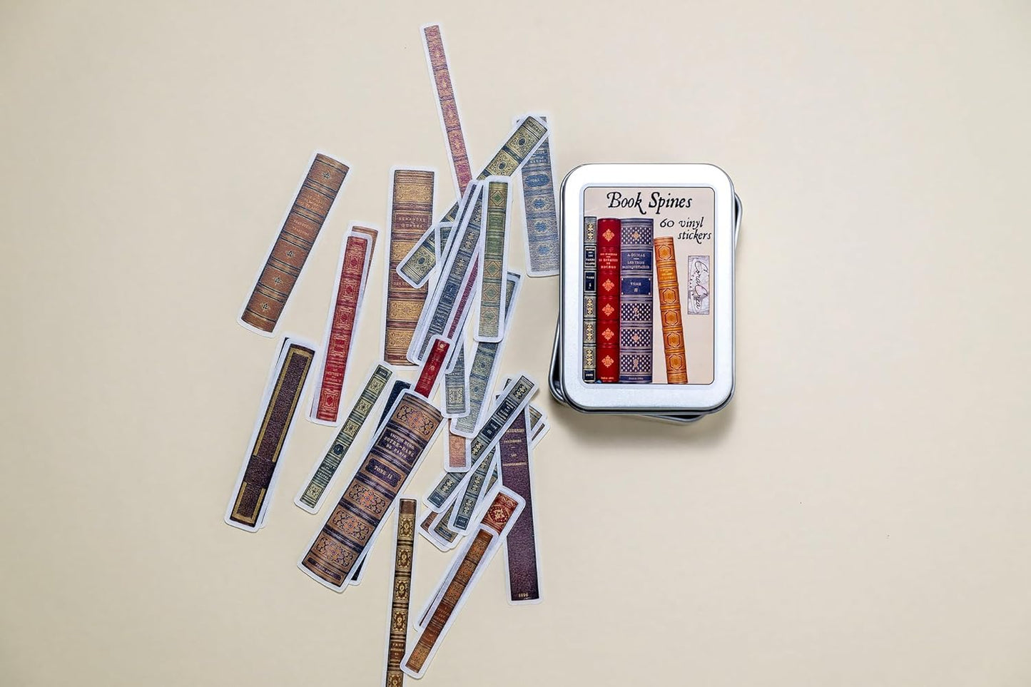 Book Spines Sticker Tin Box 60 Stickers