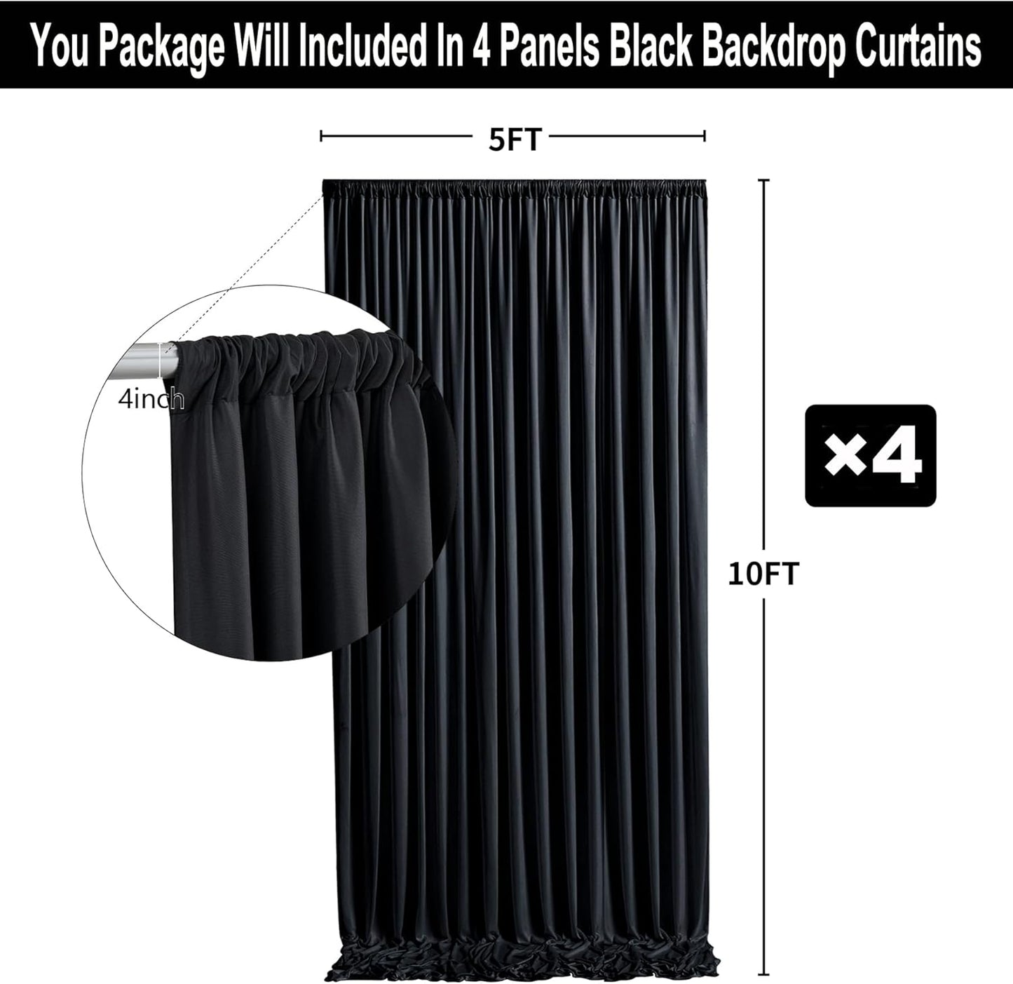 20ft x 10ft Thick Champagne Backdrop Curtains for Parties, 4 Panels 5ft x 10ft Non See Through Black Polyester Wedding Drapes Photo Backdrop for Birthday Party Graudation Photography Home Decor