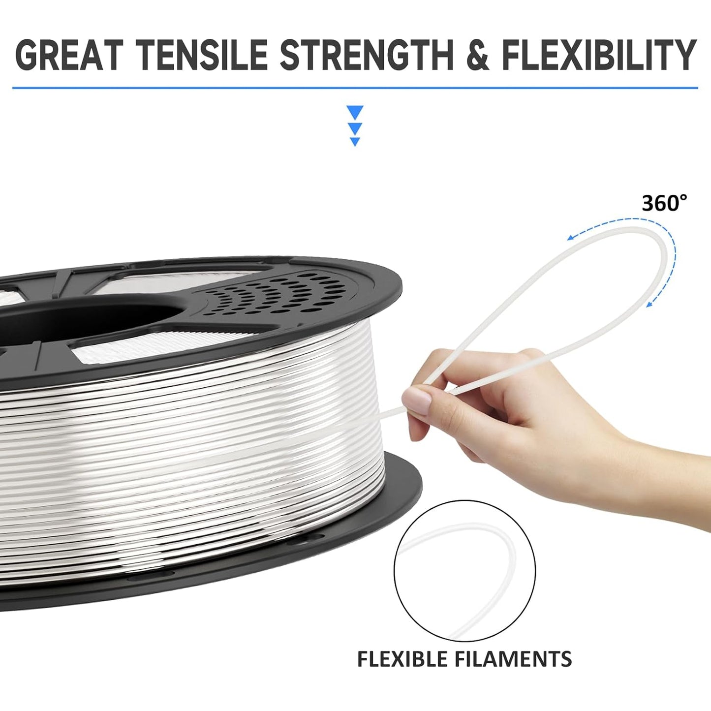 GIANTARM 3D Printer Filament, Silk White Pla Filament, 1Kg(2.2lbs) Spool, 1.75mm Dimension Accuracy +/- 0.03mm, 3D Printing Filament