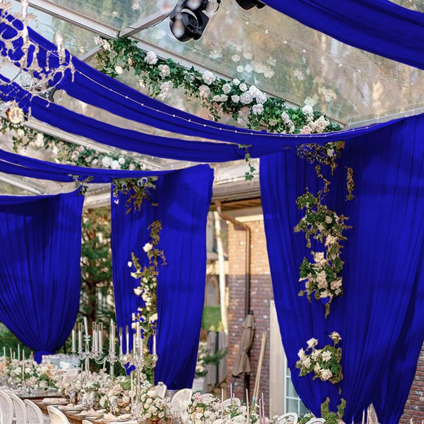 FUHSY Wedding Ceiling Drapes Blue Ceiling Drapes for Weddings 5FTx30FT 2 Panels Sheer Fabric for Draping Chiffon Drape Curtains Arch Draping Fabric for Wedding Drapery for Party Stage Swag Decorations