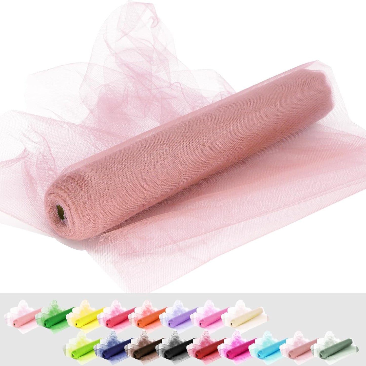 Tulle Fabric Rolls, 54 Inch by 10 Yards (30 ft) Tulle Ribbon for Wedding Party Decoration Sheer Fabric Spool Bolt, Ceiling Decor, Tutu Skirt, Christmas Gift Wrapping, Soft & Drape (Dusty Rose)
