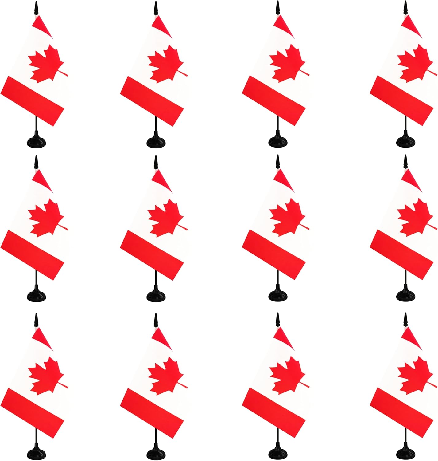 Canada Desk Flag, 12 Pack Canadian Table Office Flag with Black Solid Pole and Stand Base, International Country Flag, Festival Celebration, Classroom Meeting Desktop Decor (Canada)