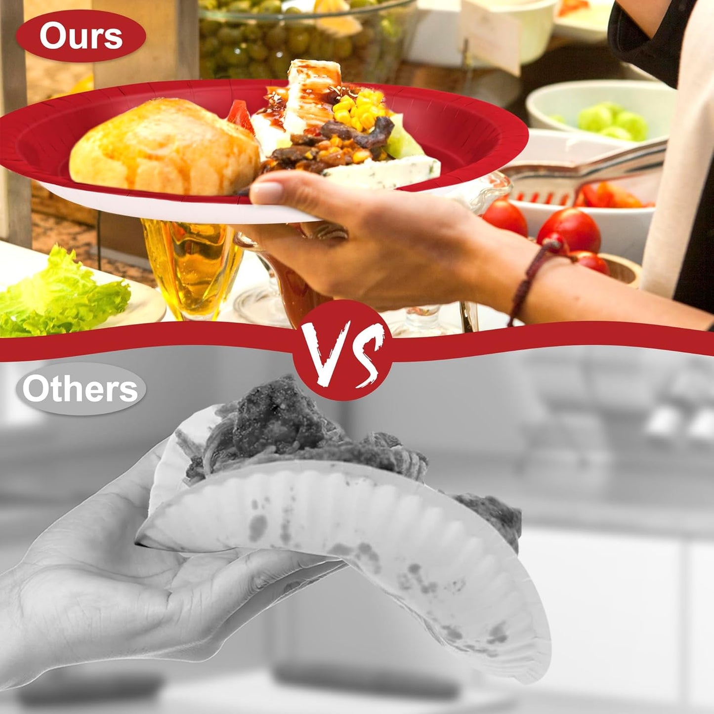 QZYL 50 Pcs Party Decorations, 12.2'' X 10.2'' Oval Large Paper Plates, Red Disposable Heavy Duty Paper Plates for Birthday Party, Wedding, Picnic, Barbecue, Holiday