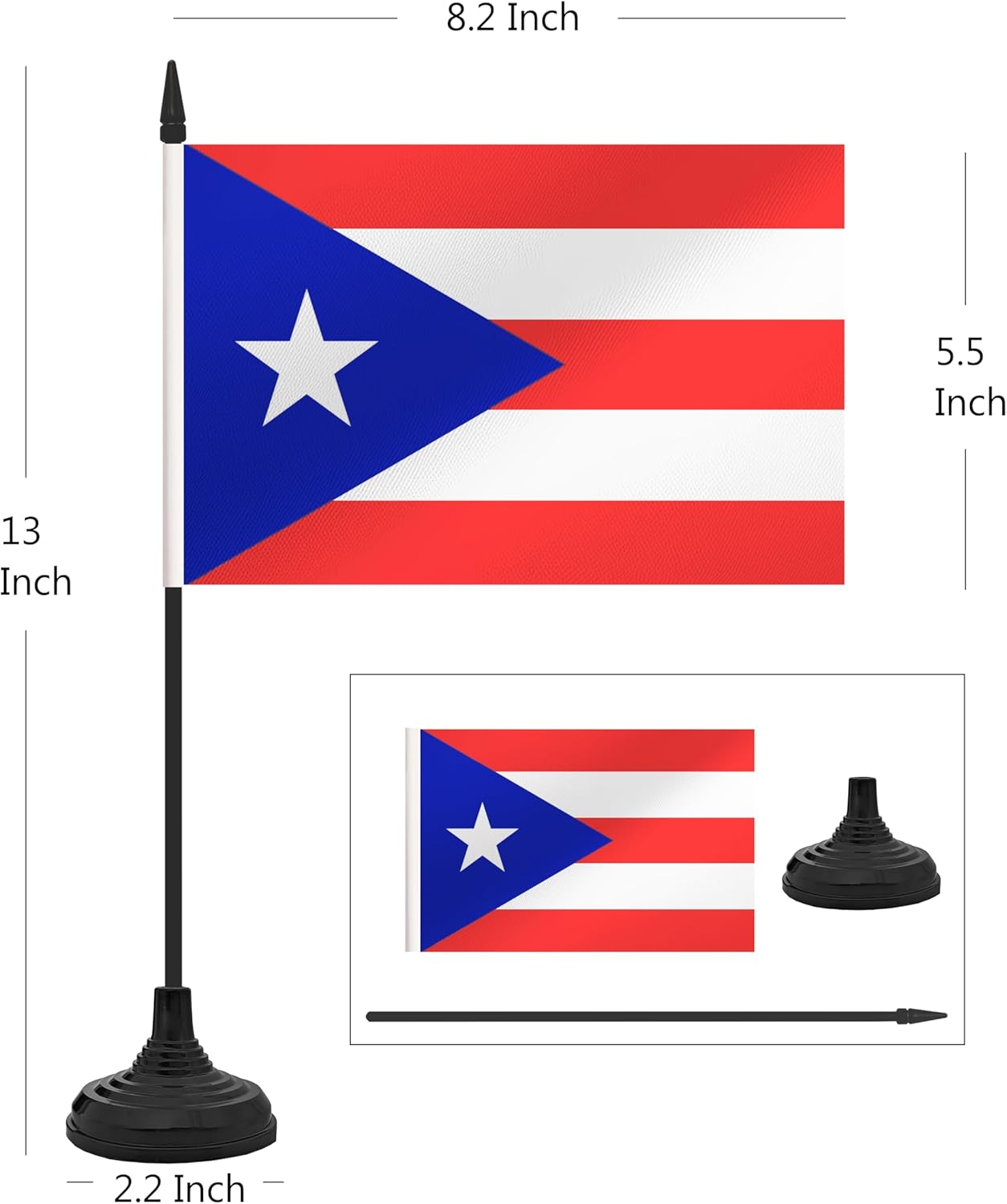 12 Pack Puerto Rico Desk Flag Set, Puerto Rican Table Office Flag, Small Miniature Desktop Flag With Black Pole and Black Base, Classroom, Offices Meeting Desk Decoration (Puerto Rico)