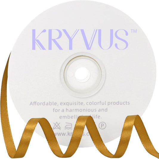 Gold Satin Ribbon 1/4 inch X Continuous 50 Yards, Single Face Polyester Ribbon Perfect for Gift Wrapping, Flower Bouquet, Wedding Decor, Crafts, Bow Making, Sewing and More