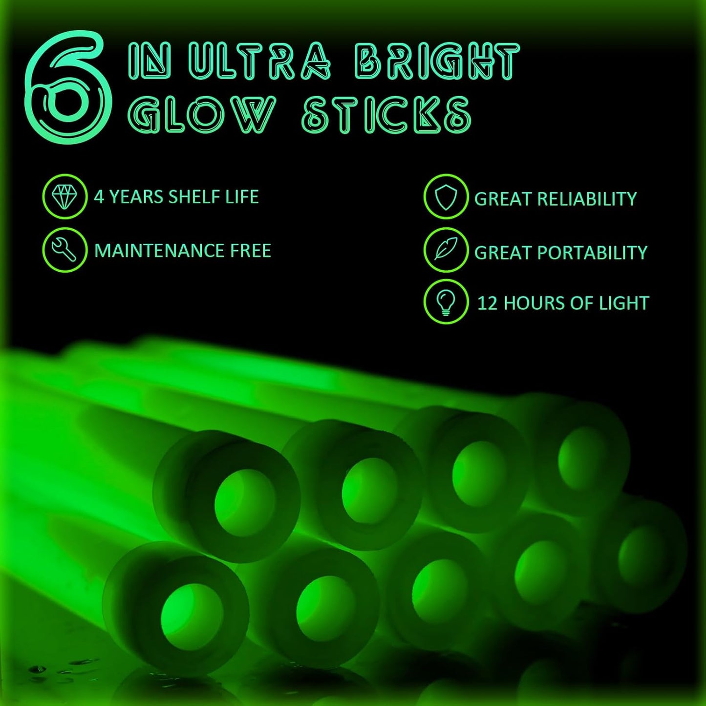 Sotiff 96 Pcs Bright 6 Inch Large Glow Sticks Bulk Emergency Glow in The Dark Sticks with 12 Hour Duration for Camping Hiking Outdoor Parties Activities Survival Storms Blackouts (Green)