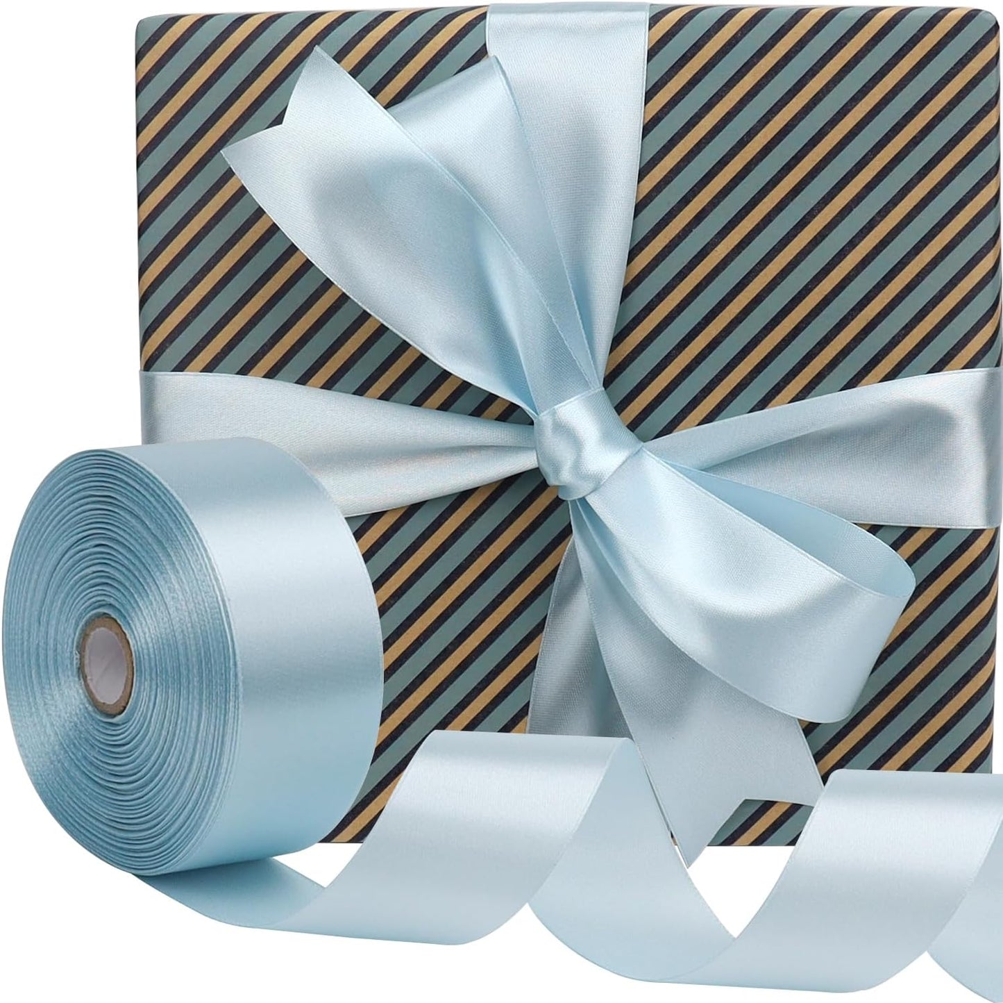 Sky Blue Solid Satin Ribbon 1-1/2 Inch 50 Yards Solid Polyester Fabric Ribbon for Gift Wrapping Wedding Christmas Baby Shower Birthday Party Decoration Handmade Immortal Flower Craft