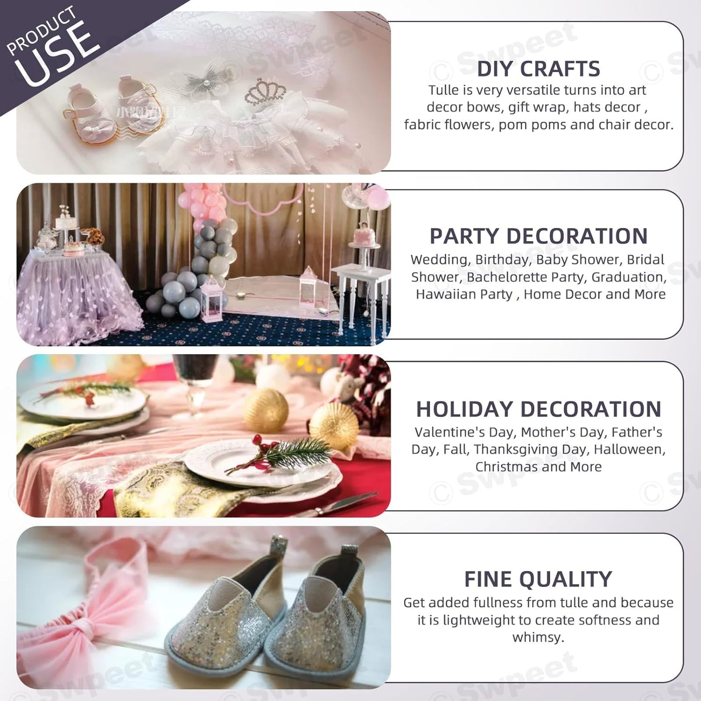 Swpeet 6 Inch by 100 Yards Red Tulle Fabric Roll, Fabric Spool Tulle Ribbon, Netting Polyester Spool Ideal for DIY Handmade Birthday Party Wedding Decorations Christmas Craft Supplies