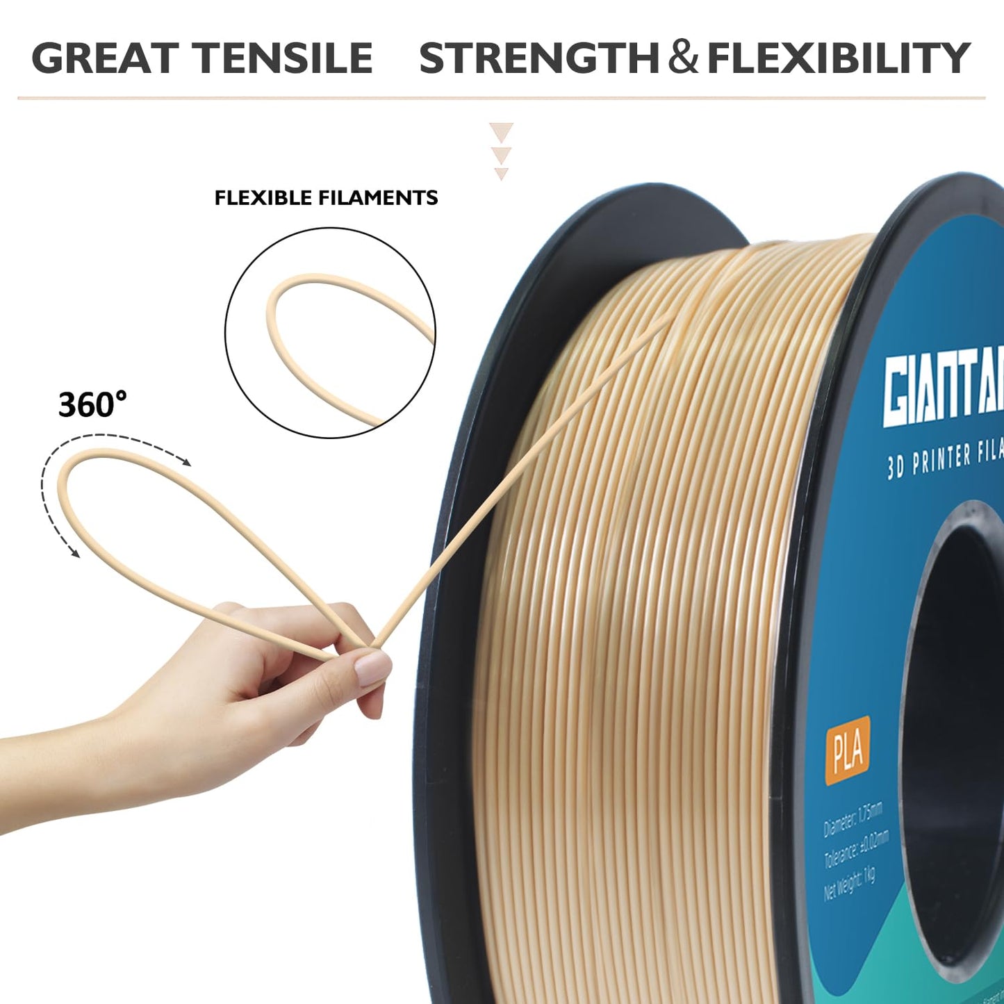 GIANTARM 3D Printer Filament, Bone White Pla Filament, 1Kg(2.2lbs) Spool, 1.75mm Dimension Accuracy +/- 0.03mm, 3D Printing Filament