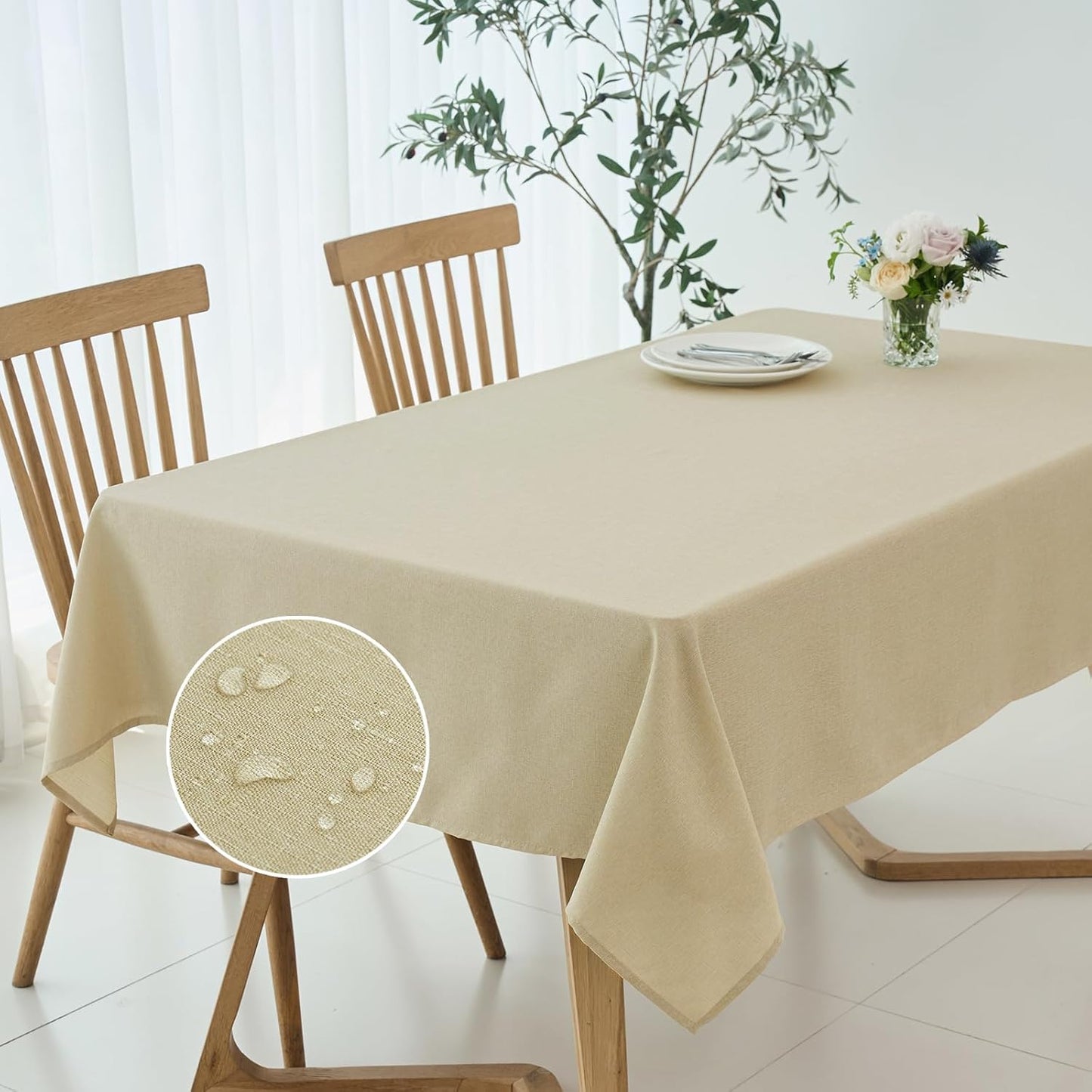 maxmill Rectangular Tablecloth Linen Texture Stain Proof Waterproof Wrinkle Free Spillproof Washable Slubby Texture Table Cloth Farmhouse Tablecloths for Dining Party Holiday, 60 x 140 Inch, Beige