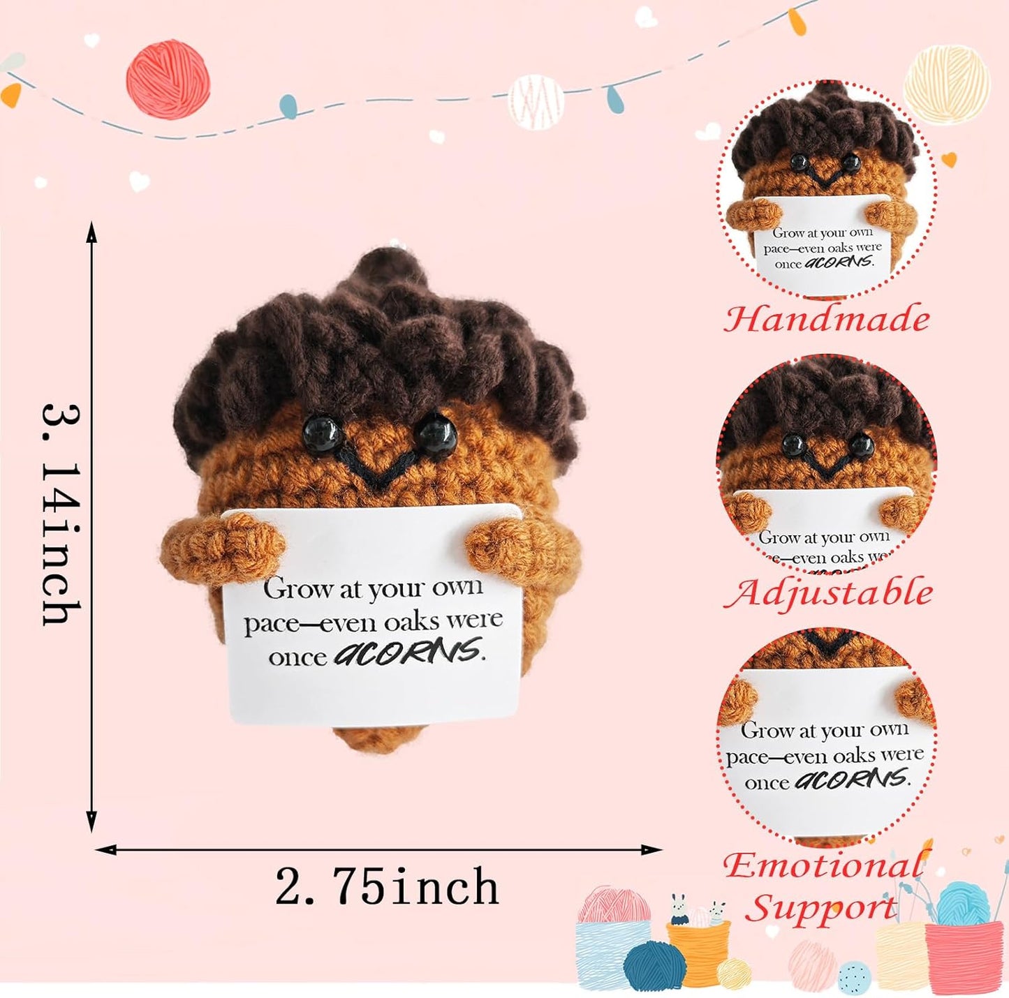 Emotional Support Crochet,Cute Acorn Crochets Pattern,Handmade Crochet Acorn Birthday Gift for Friend,Besties,Brother,Customized Graduation Gift,School Start Gifts