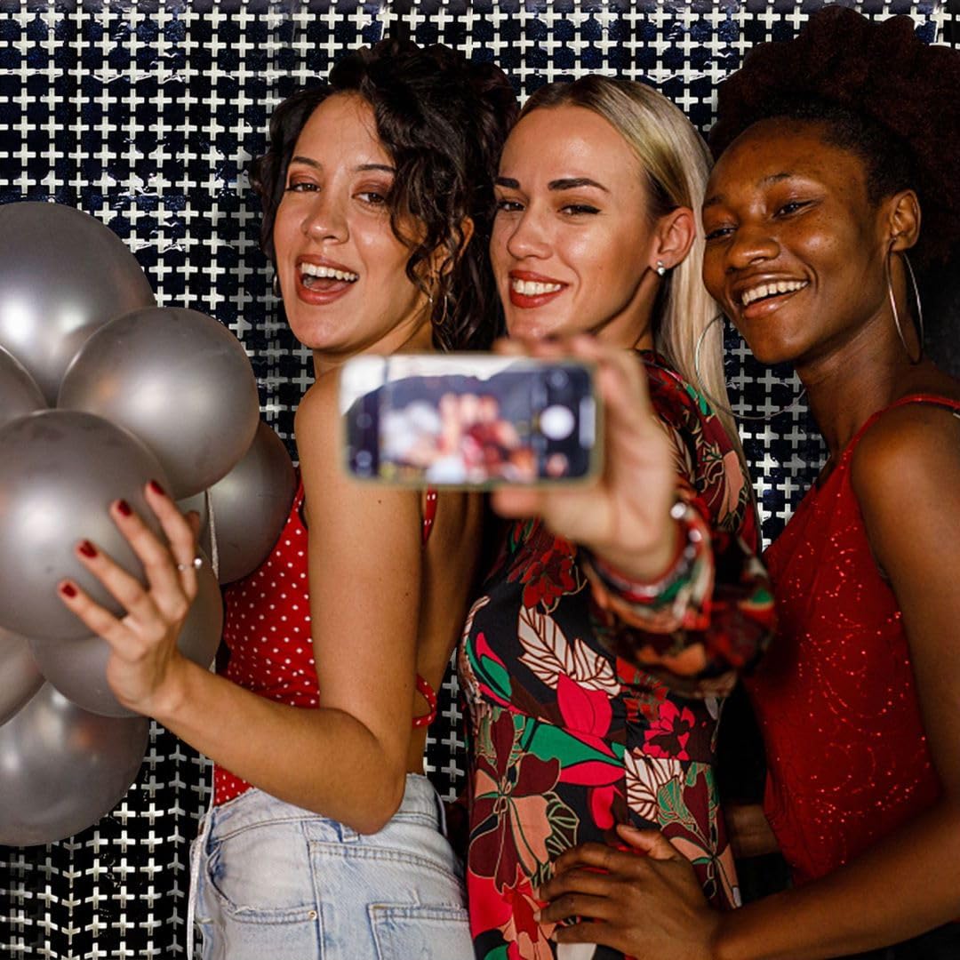 Square Tinsel Curtain Party Backdrop - 10pcs Glitter Foil Fringe Curtain Party Decor Black Photo Booth Backdrop Streamers for Halloween, Christmas, Birthday, Graduation, Wedding Party Decorations