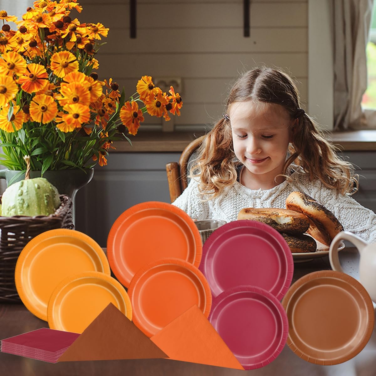 CMUSKO 60Pcs Fall Plates and Napkins-Red Orange Yellow Autumn Disposable Tableware for Fall Wedding, Bridal Shower, Thanksgiving