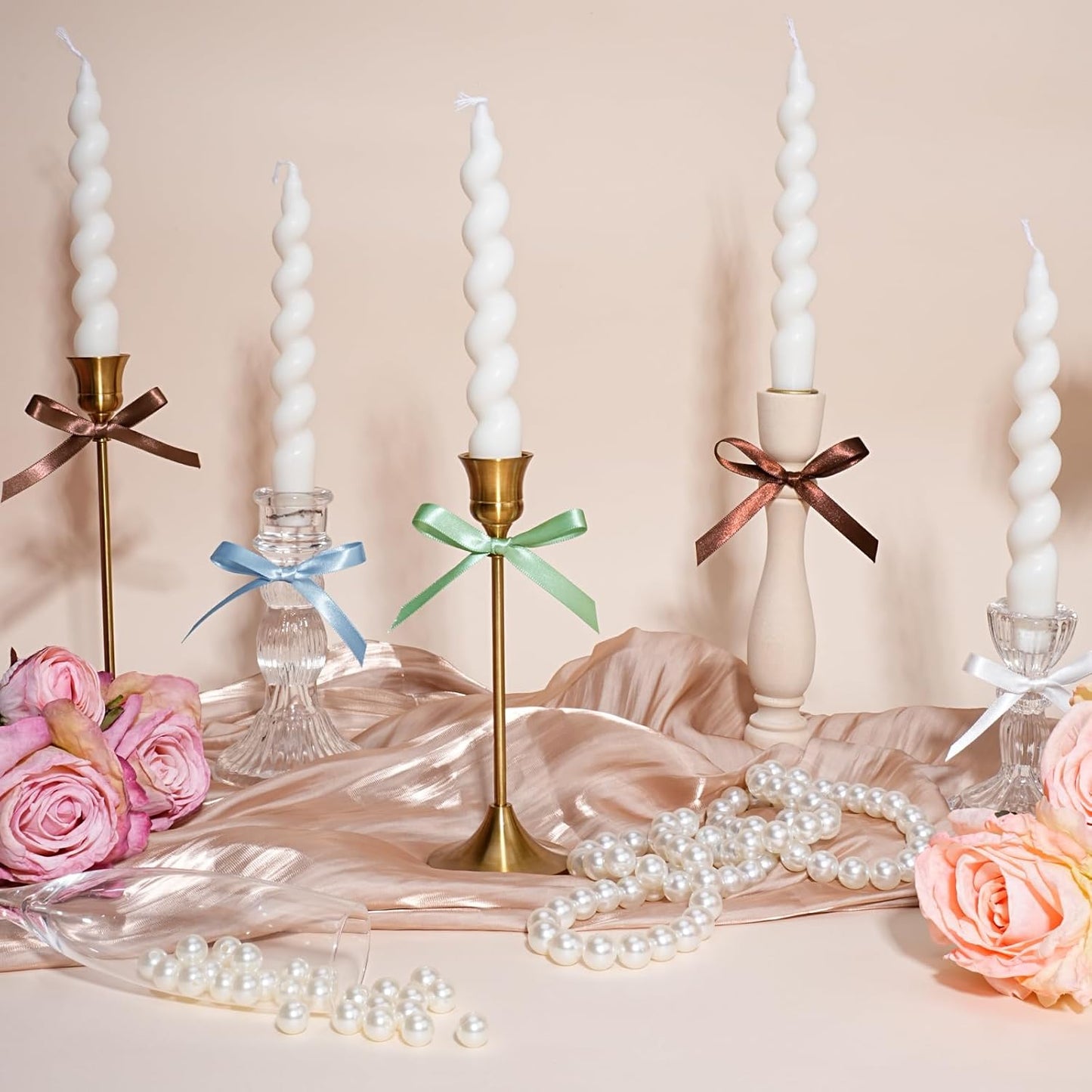 LaRibbons Brown Ribbon 3/8 Inch 25 Yards Luxury Double Faced Mocha Mousse Silk Ribbon for Flower Bouquet Crafts Gift Wrapping Wedding Party Decoration