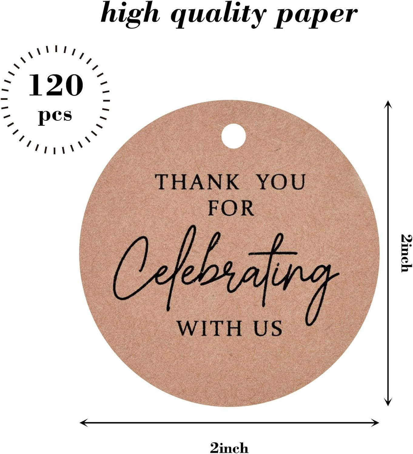 SallyFashion 120PCS Thank You Tags, 2inch Brown Round Gift Tags with String, Perfect for Gift Wrapping, Wedding Parties, Baby Shower
