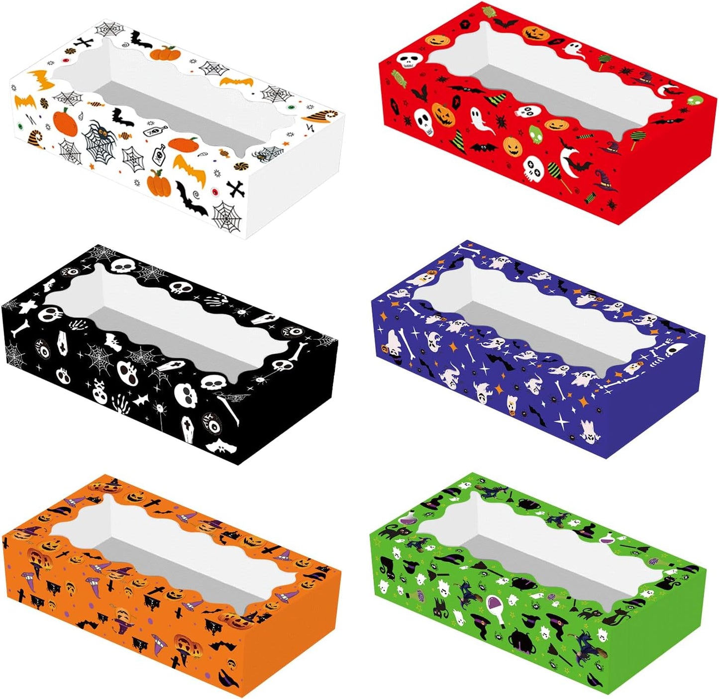 24 Pack Halloween Large Treat Boxes, Trick or Treat Candy Boxes with Window Halloween Party Favors Gift Goodie Boxes Supplies for Cookie Biscuit Donuts Dessert Cupcake Pie