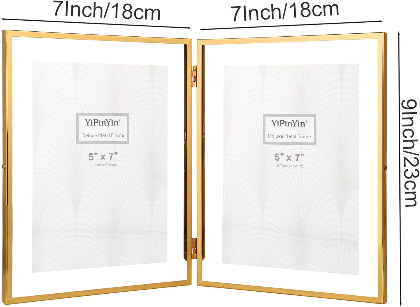 7x9''Gold Double Floating Frame For Photo Sizes (4x 6'', 5x7'',6x8''),For Tabletop/Shelf Display, Classy Gift for Wedding,Christmas,Birthady, Home or Office Decor.