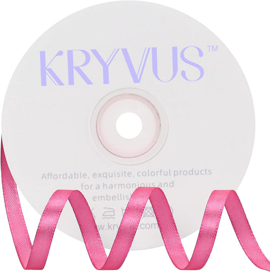 Hot Pink Satin Ribbon 1/4 inch X Continuous 50 Yards, Single Face Polyester Ribbon Perfect for Gift Wrapping, Flower Bouquet, Wedding Decor, Crafts, Bow Making, Sewing and More