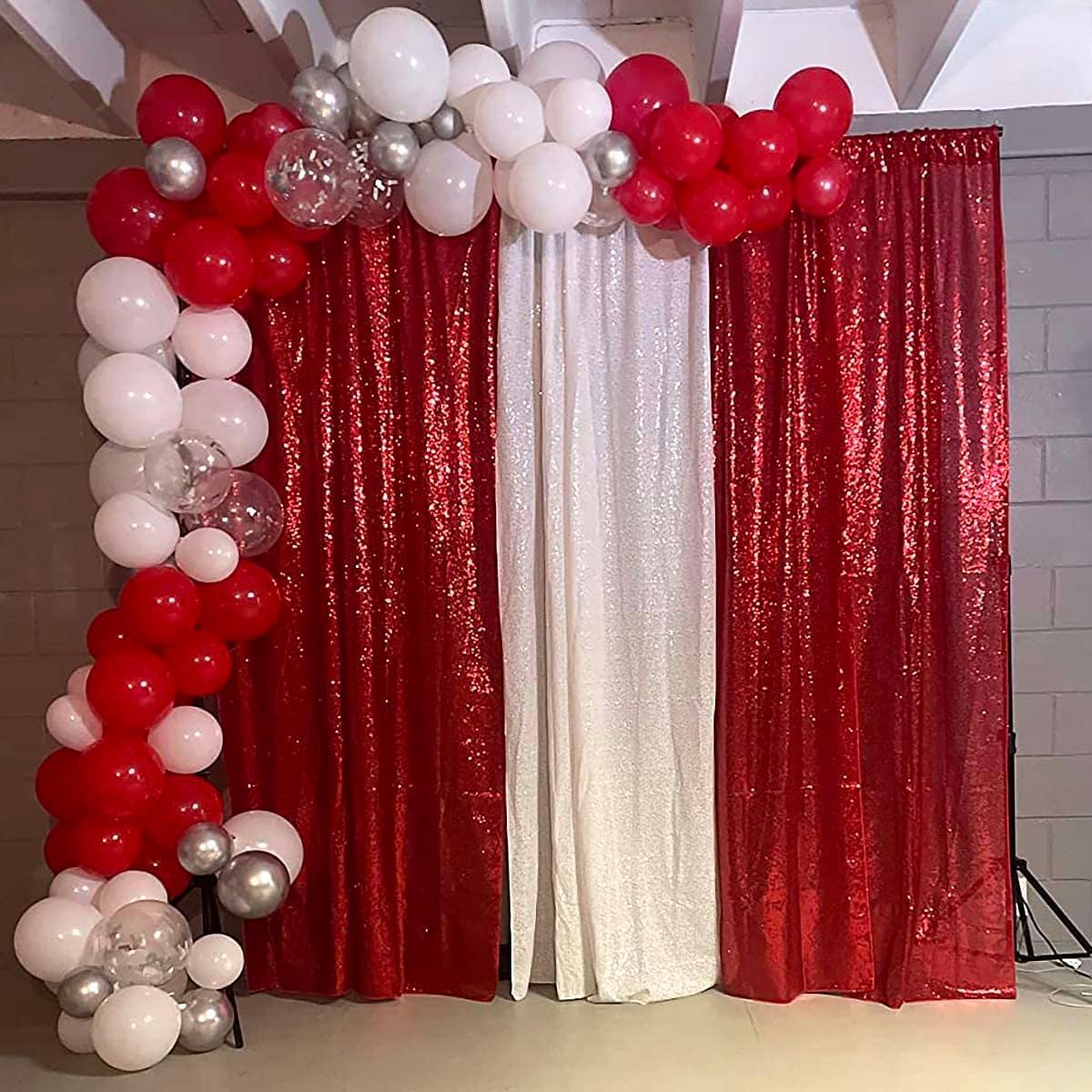 Red Sequin Backdrop Curtain 4FTX8FT 2 Panels Sparkly Backdrop Drapes Glitter Fabric Backdrop for Birthday Wall Decoration