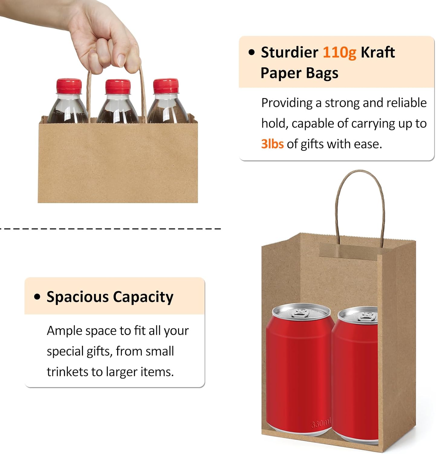 BagDream 150 Pack Small Gift Bags Bulk 5.25x3x8 Inch Natural Kraft Paper Gift Bags with Handles Shopping Merchandise Retail Business Wholesale Birthday Party Favors Bags Brown Paper Sacks