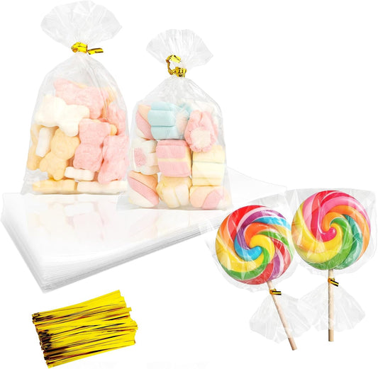 Cidenbio 100 PCS Cellophane Treat Bags, 3x5 In Clear Cellophane Gift Bags with Twist Ties Plastic Goodie Bag for Party Favor Cookie Candy Popcorn Bakery Chocolate Gift Wrapping