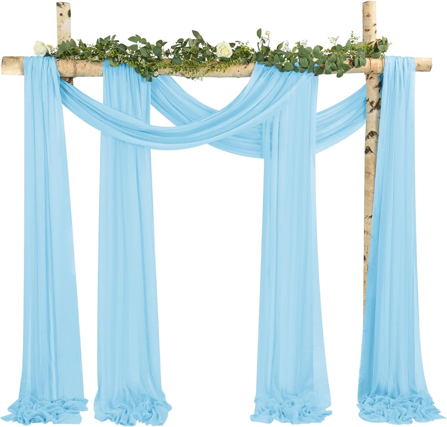 4 Panels Light Blue Wedding Arch Draping Fabric Cheesecloth Fabric 35" x 20FT Gauze Fabric Arch Drapes for Wedding Reception Sheer Backdrop Photo Background Household or Out Door Curtain