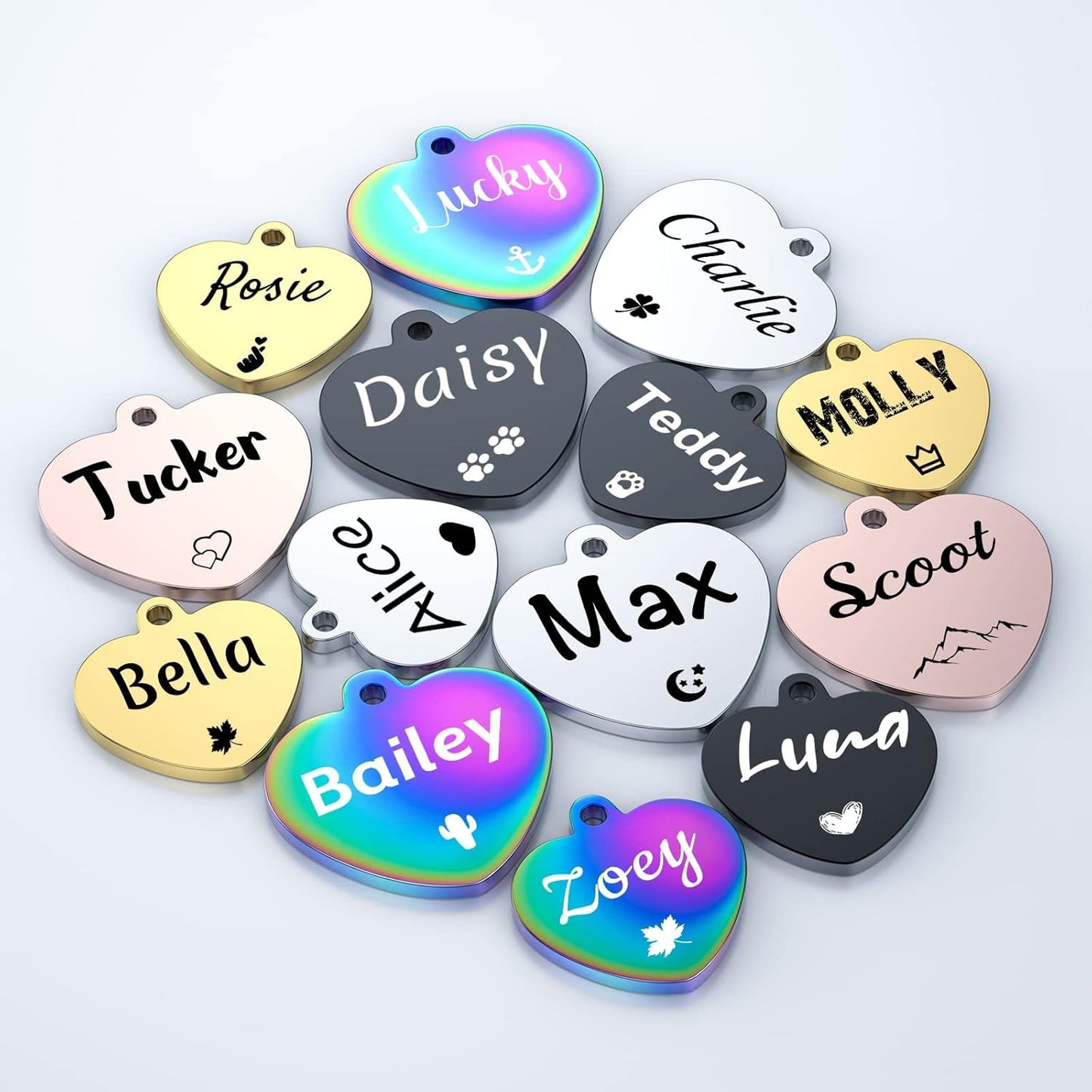 YEHANTI Personalized Dog Tags Engraved for Pets - Stainless Steel Custom Dog Cat Tag with Various Cute and Beautiful Icons, Double Sided Engraved Pet ID Tags Dog Name Tag, Heart