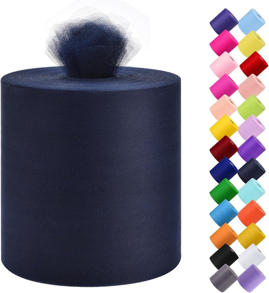 Tulle Fabric Roll, 6” by 200 Yards (600FT) Tulle Organza Fabric Spool for DIY Tutu Skirt Baby Shower Decor Wedding Backdrop Crafts Birthday Party Supplies(Navy Blue)