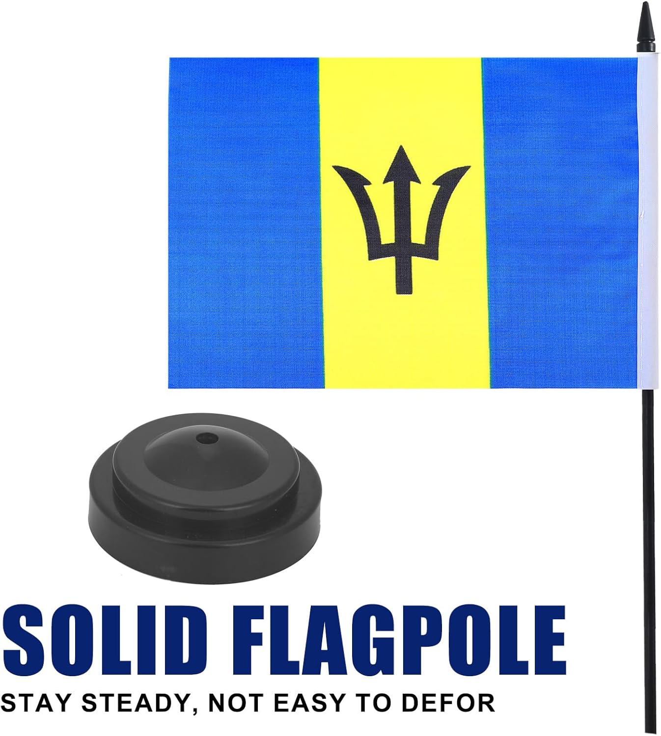 Barbados Desk Flag 12" Solid Pole Deluxe Set Barbadians Flags Banner Mini Small Barbados Office Table Flags with Black Stand Base Desktop Decorations(2Pack)