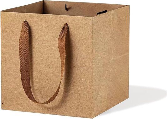 Kraft Paper Gift Bag Small Square Bottom Kraft Paper Bags with Handles (Natural Kraft, 8 x 8 x 8 in, 10 CT)