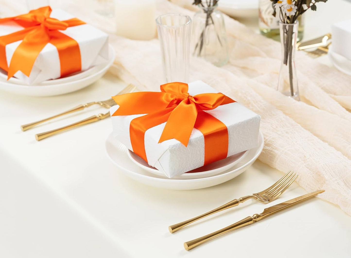 Orange Satin Ribbon 1-1/2 Inch x 50 Yards Double-Faced for Bows Crafts Gift Wrapping Christmas Flower Bouquet Fall Wedding