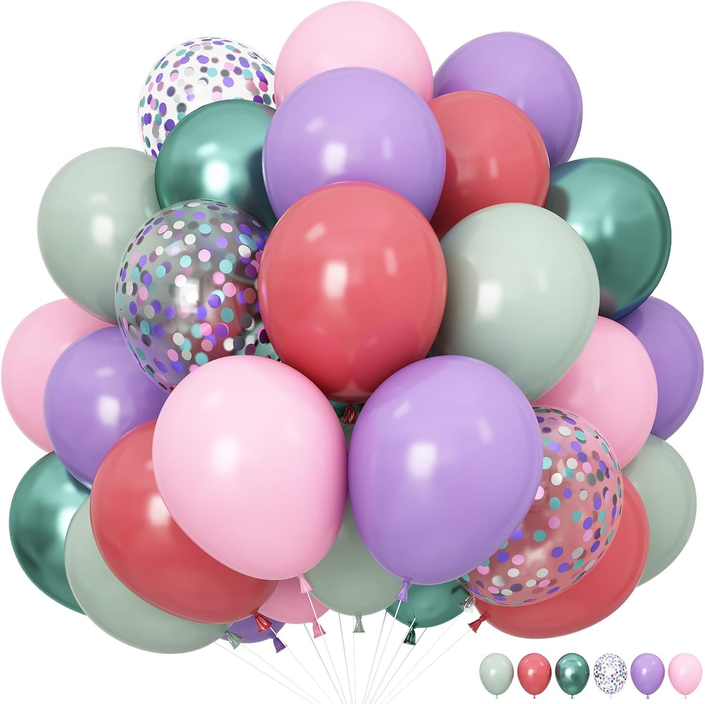 Pink Purple Green Balloons for Mermaid Magic Birthday Party Decorations Under The Sea 60PCS 12INCH Pastel Pink Teal Metallic Sage Green Helium Latex Balloon Confetti Balloons for Arch Baby Shower