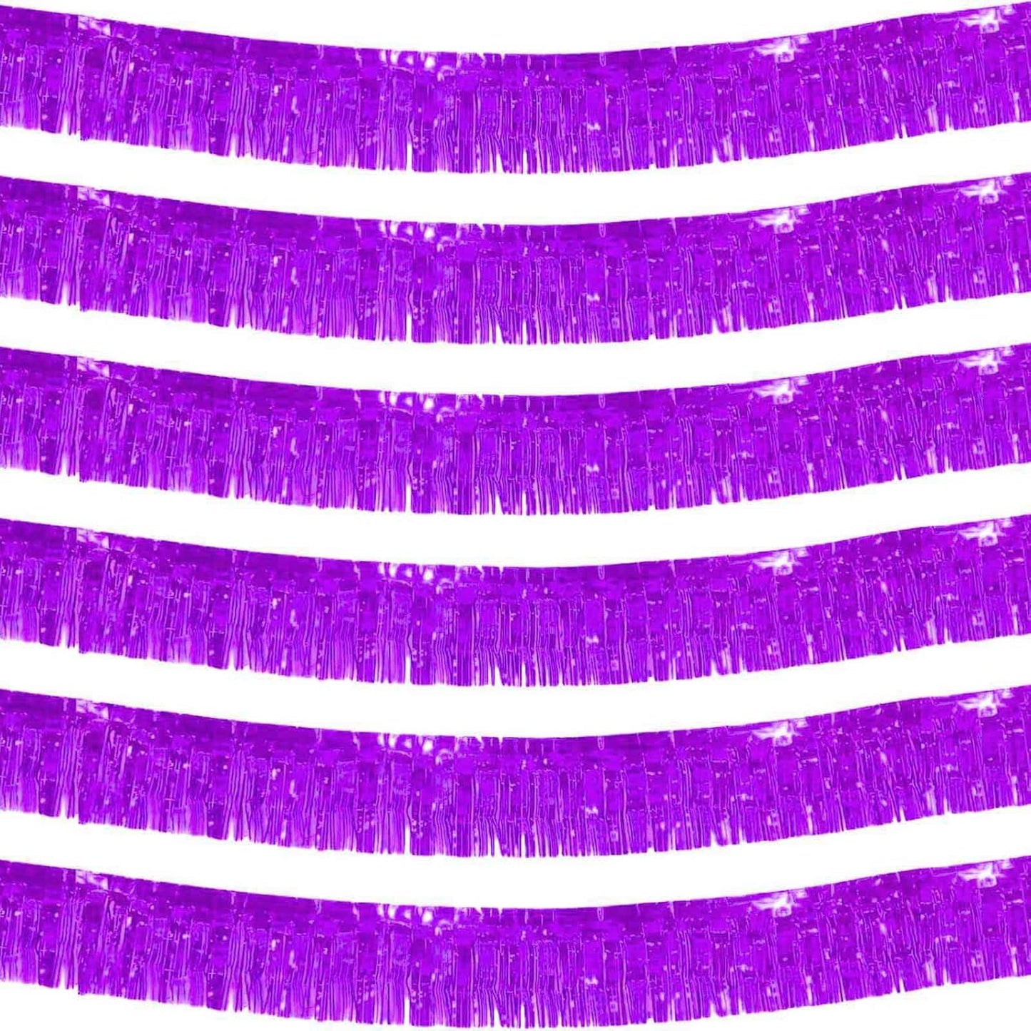 We Moment 6 Pack 10 Feet Purple Foil Fringe Garland Streamers Metallic Tinsel Banner Wall Hanging Fringe Curtain Glitter Backdrop Banner for Parade Floats Wedding Birthday Purple Party Decorations