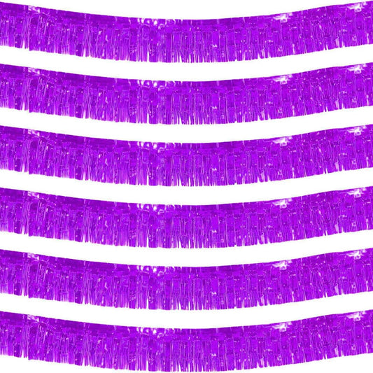 We Moment 6 Pack 10 Feet Purple Foil Fringe Garland Streamers Metallic Tinsel Banner Wall Hanging Fringe Curtain Glitter Backdrop Banner for Parade Floats Wedding Birthday Purple Party Decorations