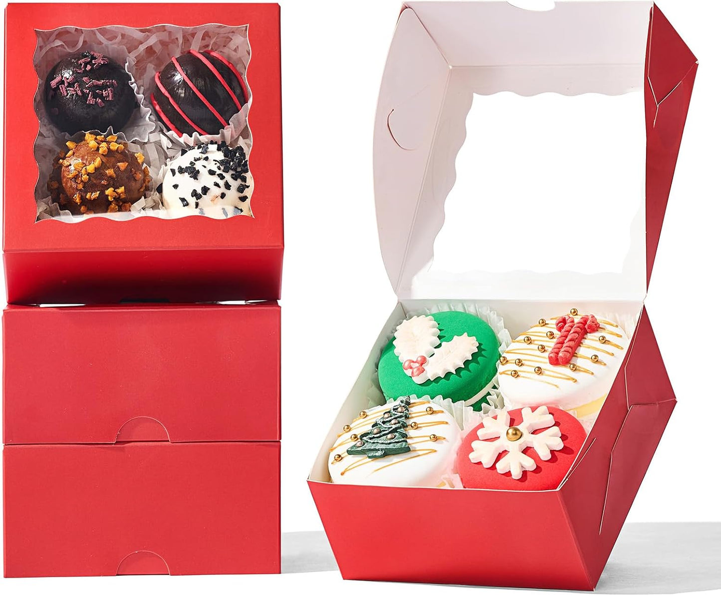 100-Pack 4x4x2 Classic Red Bakery Boxes - Treat/Cookie/Truffle Boxes for Mini Cakes, Pies & Cinnamon Rolls - Wedding Party Favor Packaging