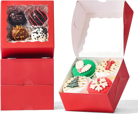 100-Pack 4x4x2 Classic Red Bakery Boxes - Treat/Cookie/Truffle Boxes for Mini Cakes, Pies & Cinnamon Rolls - Wedding Party Favor Packaging